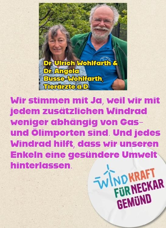 Wir stimmen mit Ja, weil wir mit jedem zusätzlichen Windrad weniger abhängig von Gas- und Ölimporten sind. Und jedes Windrad hilft, dass wir unseren Enkeln eine gesündere Umwelt hinterlassen. 